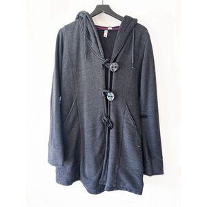 Element Longline Button Hoodie Coat | Charcoal Gray | Size Large